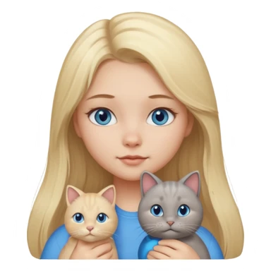 blonde girl with long blonde hair and blue eyes with chubby gray cat sticker