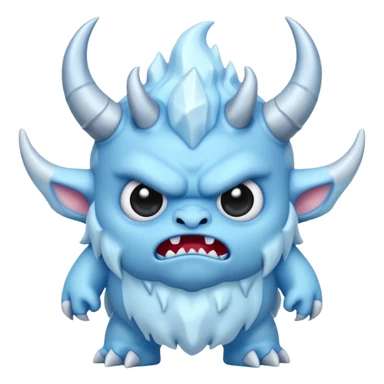 a cute grumpy chibi ice monster, scary, sinister sticker