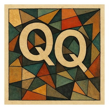 abstract cubist icon with 'QQ' as the main element, angular forms and vivid colors sticker
