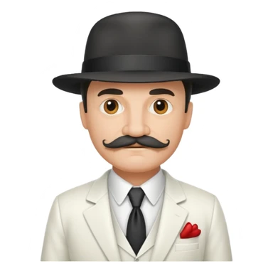 middle aged mobster with white colored suit and hat and mustache sticker