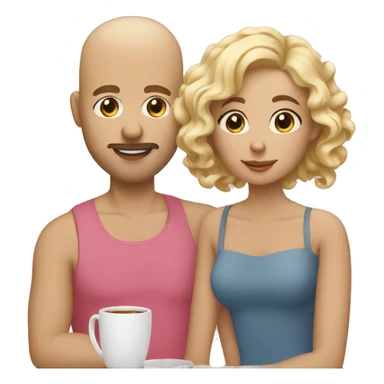 bald man, woman with blonde curls and woman with dark ash blonde hair on a brunch sticker