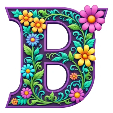 3D, gothic style psychedelic colored Letter U with hippie style flower border sticker