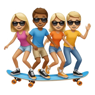 Four people on one long skateboard sticker