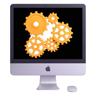 iMac computer with gears on the screen sticker