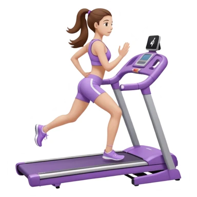 girl with long brown hair on treadmill wearing light purple yoga set sticker