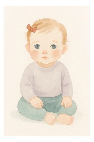 baby girl with blue eyes, delicate and sweet, watercolor art style sticker