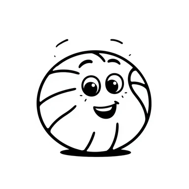 A hand-drawn basketball with a silly cute expression sticker