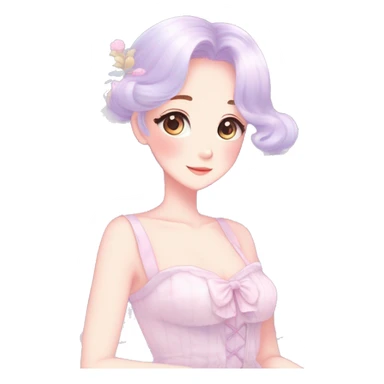 Gorgeous pastel anime style lady with blushing face and a dress cottagecore fairycore pastelcore colorful pearly romantic simplistic aesthetic trending style sticker