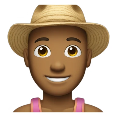 Bitmojis iPhone For a person He wears a beach hat, his features are like a small person, he is smiling, and his face is turned to the left  sticker