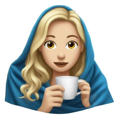 girl inside a blue blanket sipping coffee closed blonde sticker