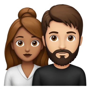 Una mujer con pelo castaño y ojos marrones y un hombre con pelo negro y barba sticker