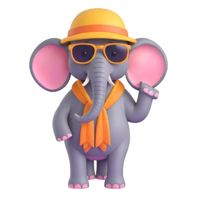 elephant wearing summer attire, sunglasses, and a sun hat, cheerful and playful sticker