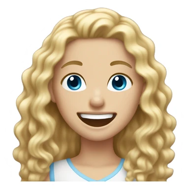 White Girl with long blond curly hair and blue eyes laughing sticker
