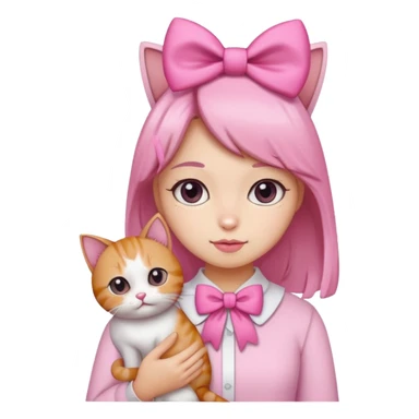 A gurl with pink bow holding a cat sticker
