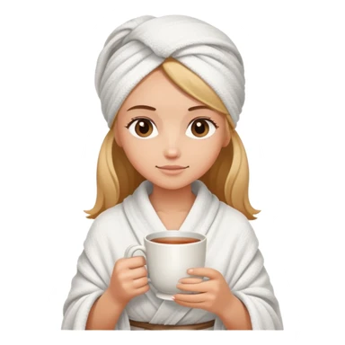 girl hair wrapped in towel holding tea with hands sticker