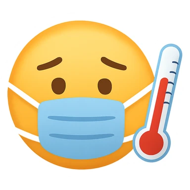 face with blue mask and thermometer emoji, digital illustration, no background sticker