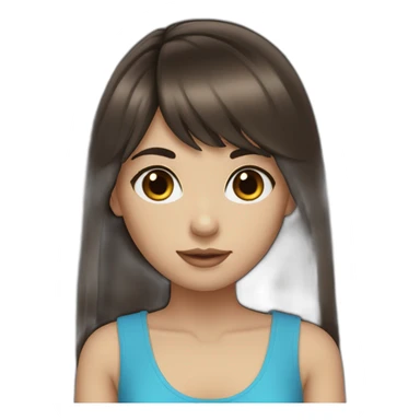 Dark brown long hair bangs girl with blue eyes sticker