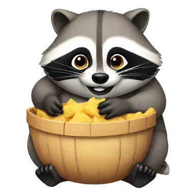 a fat raccoon eating sticker