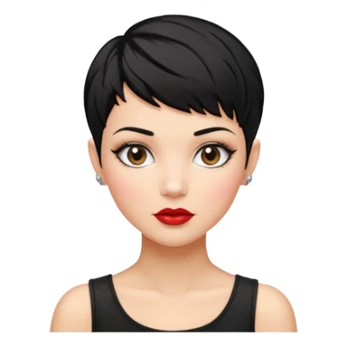 woman pixie cut textured black hair shaved her half head shiny glossy lips sticker