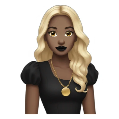 white girl with gold hoop earrings wearing black dress and long hair black lipstick sticker