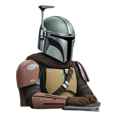 The Mandalorian working at computer sticker