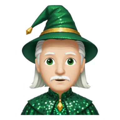 The Wizard from the Wizard of Oz with white hair, dark green sequin outfit sticker
