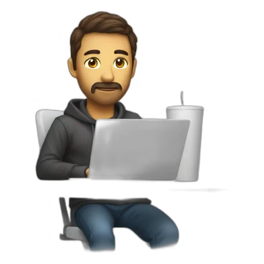 developer working on laptop, but it's a coffee mug to go sticker