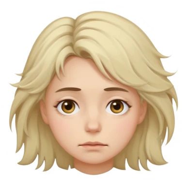 tired woman with dark circles under eyes, slightly messy hair, neutral face, pastel minimal emoji style, soft light, without frame, transparent background
 sticker