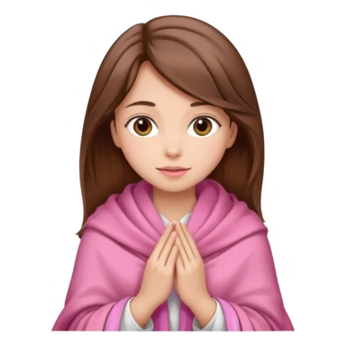A girl with brown hair, wearing a pink shawl, has beautiful features and her hand rests on the shawl. sticker