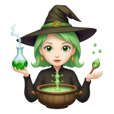 green witch cooking potion sticker