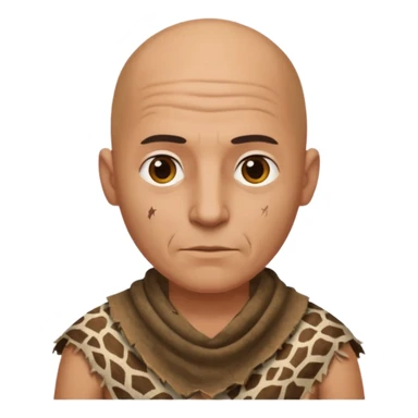 ancient man bold head, tattered animal skin cloth sticker