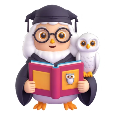 Harry Potter emoji with Hedwig the owl, holding a book sticker