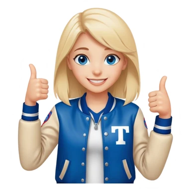 smiling girl in letterman jacket Blue eyes thumbs up, Name is Tini  sticker