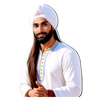 Punjabi men in white turban with girl, girl is very beautiful with long brown hair and white skin wearing beautiful dress sticker