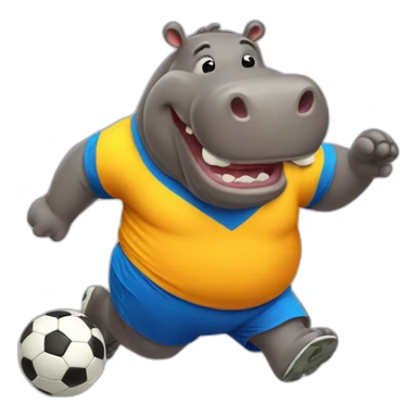 fat soccer player hippo running and kicking sticker