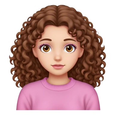 girl with brown eyes and long curly hair in a pink sweater sticker