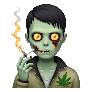 zombie boy with black buzzed hair, emo, dark and spooky, smoking weed sticker