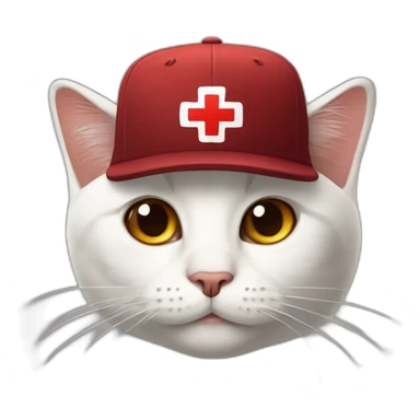 Cat with a cap and a big rotate Red Cross mark means no on the cap sticker