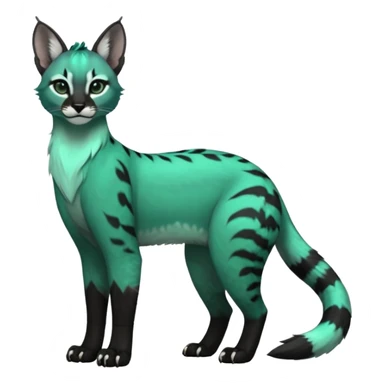 Colorful seafoam-green, black-pointed, tropical tribal glorious iridescent divine exotic cute cool beautiful beautiful fantasy-caracal-civet-genet-sergal-vernid-Gryphon-Cacomistle-Trico-oncilla-animal-Fakémon-hybrid-fursona (full body) sticker