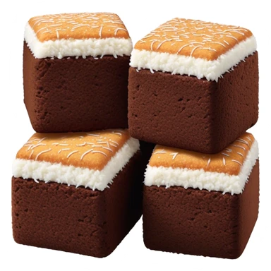 cinematic-realistic-lamingtons-dessert-emoji,-depicted-as-soft-sponge-squares-coated-in-chocolate-on all sides with coconut sprinkled on all side-rendered-with-mouth‚watering-detail-and-vibrant-lighting sticker