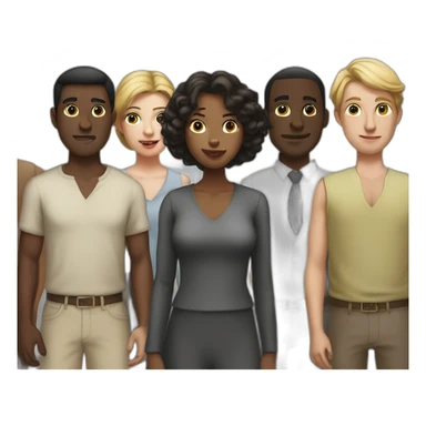 six dark-skinned men stand behind a pale woman sticker