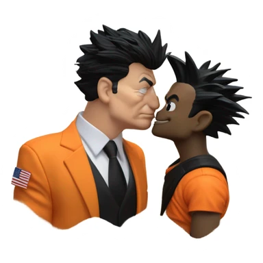 Goku from Dragon Ball, Z, kissing a photo realistic Donald Trump at the beach sticker