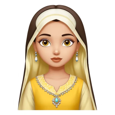 generate an ios genmoji in a bratz style of a fair beautiful indian girl wearing a casual kurti (yellow) with dupatta in white sticker