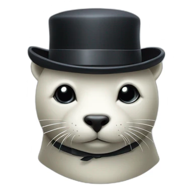 White seal naked with closed eyes just wearing tie and small black hat and with briefcase sticker