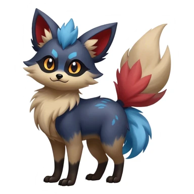 Epic Feral Rare Fantasy shiny cool fluffy Vernid-Zorua-Trico-species by LiLaiRa, random markings, tufted tail, tufted ears, full body sticker