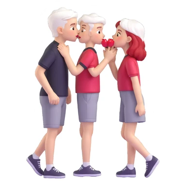 couple kissing, boy with PAPER WHITE SHORT HAIR (completely white), dark shirt, girl with long cherry red hair, light clothes sticker