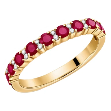 Realistic, detailed, Vintage Tiffany & Co. Round Cut Ruby & Diamond 18k Yellow Gold Half Eternity Ring sticker