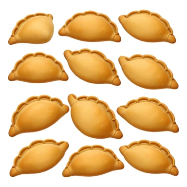 Empanadas Cinematic Realistic Empanadas Dish Emoji, depicted as crispy, golden empanadas made with cornmeal and filled with savory ingredients, rendered with rich textures and vibrant, appetizing lighting. sticker