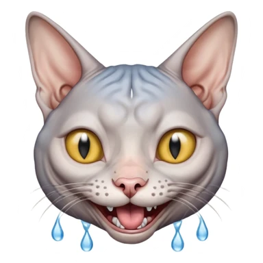 grey sphynx cat laughing with tears sticker