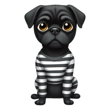 Black pug in prison clothes sticker